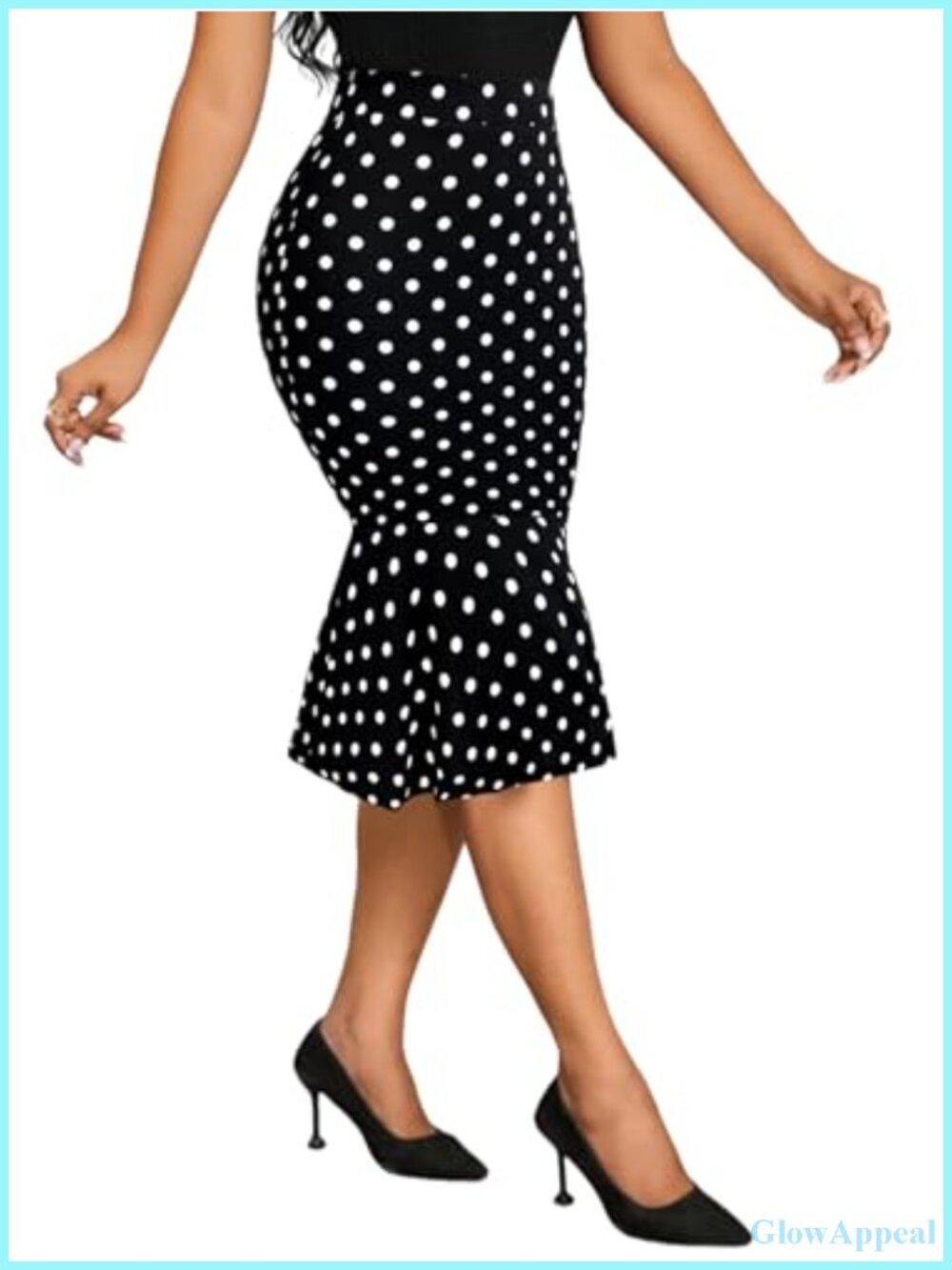 Polka Dots Fishtail Midi Skirt High Waist Bodycon Work Skirt